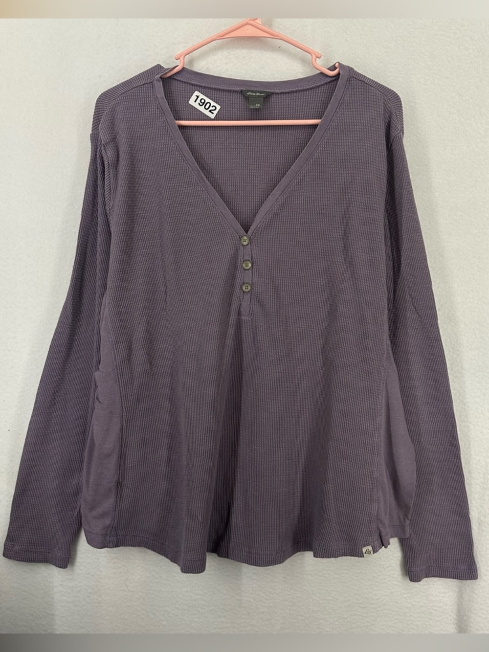 Eddie Bauer Waffle Knit 3 Button Long Sleeve Womens 2XL Purple